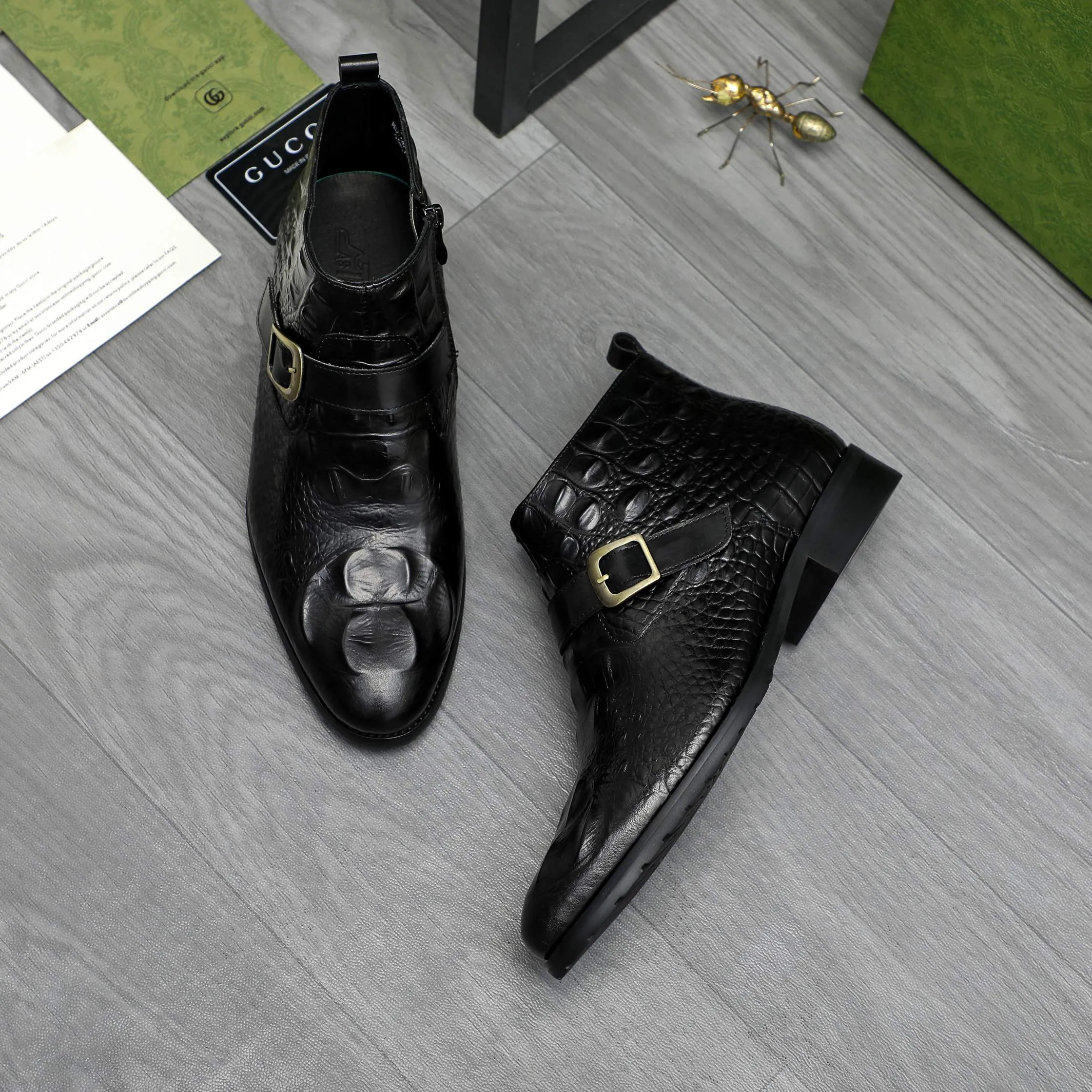 Men's shoes 💰p620 Product trademark: GUCCI "Gucci" high-top business leather shoes Regular size: 37-46 (37.46 is custom-made and non-returnable) Product materials: Selected crocodile pattern cowhide upper, pigskin lining, rubber outsole